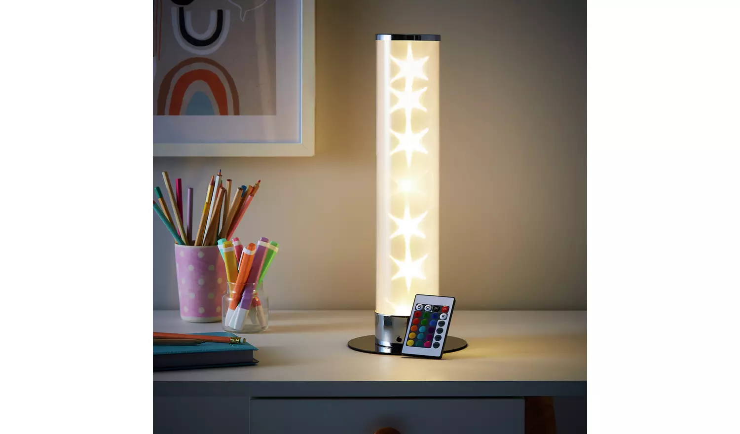 Glow Kids Galaxy LED Cylinder Table Lamp - White