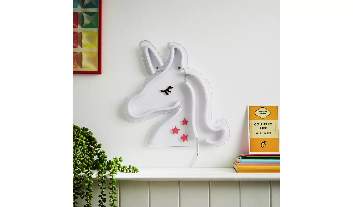 Glow Neon Effect Unicorn LED Kids Wall Light - White & Pink