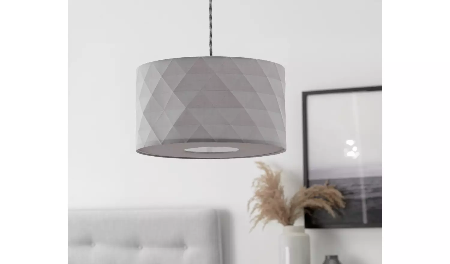 Argos Home Skandi Grey Geometric Easy Fit Drum Lampshade