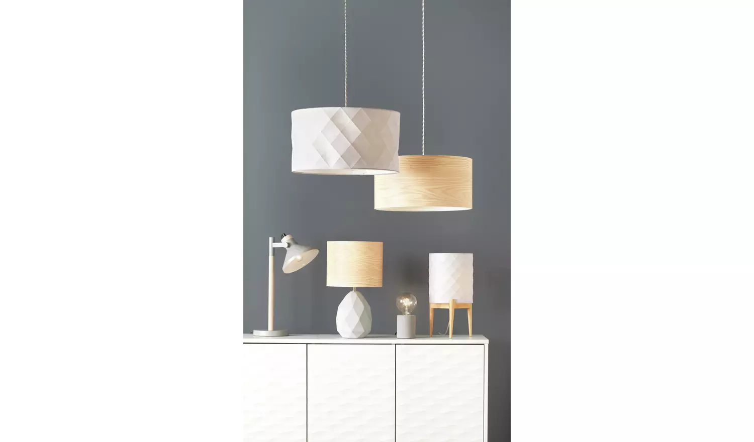 Argos Home Skandi Grey Geometric Easy Fit Drum Lampshade