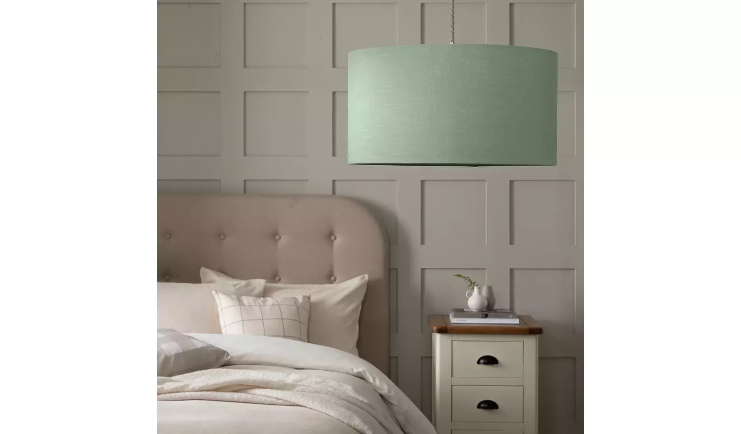 Habitat Sage Green Linen Effect Easy Fit Drum Lampshade-49cm