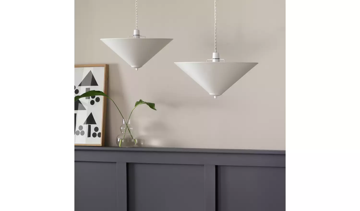 Argos Home Set of 2 Cream Conical Pendant Shades - 40cm