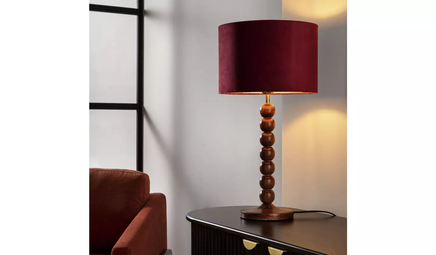 Habitat Dark Red Velvet Easy Fit Drum Lampshade - 30cm