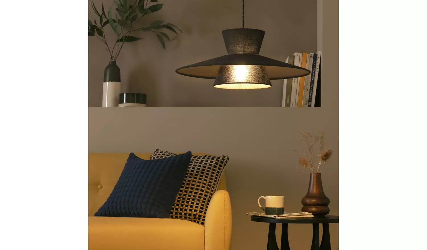 Habitat Otto Black Raffia Easy Fit 2 Tier Lampshade - 50cm