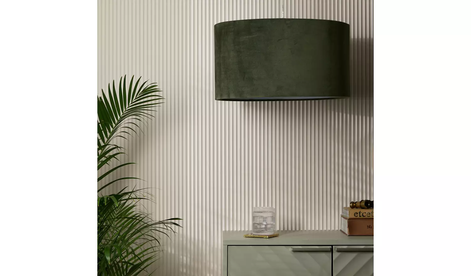 Habitat Green Velvet Easy Fit Drum Lampshade - 49cm