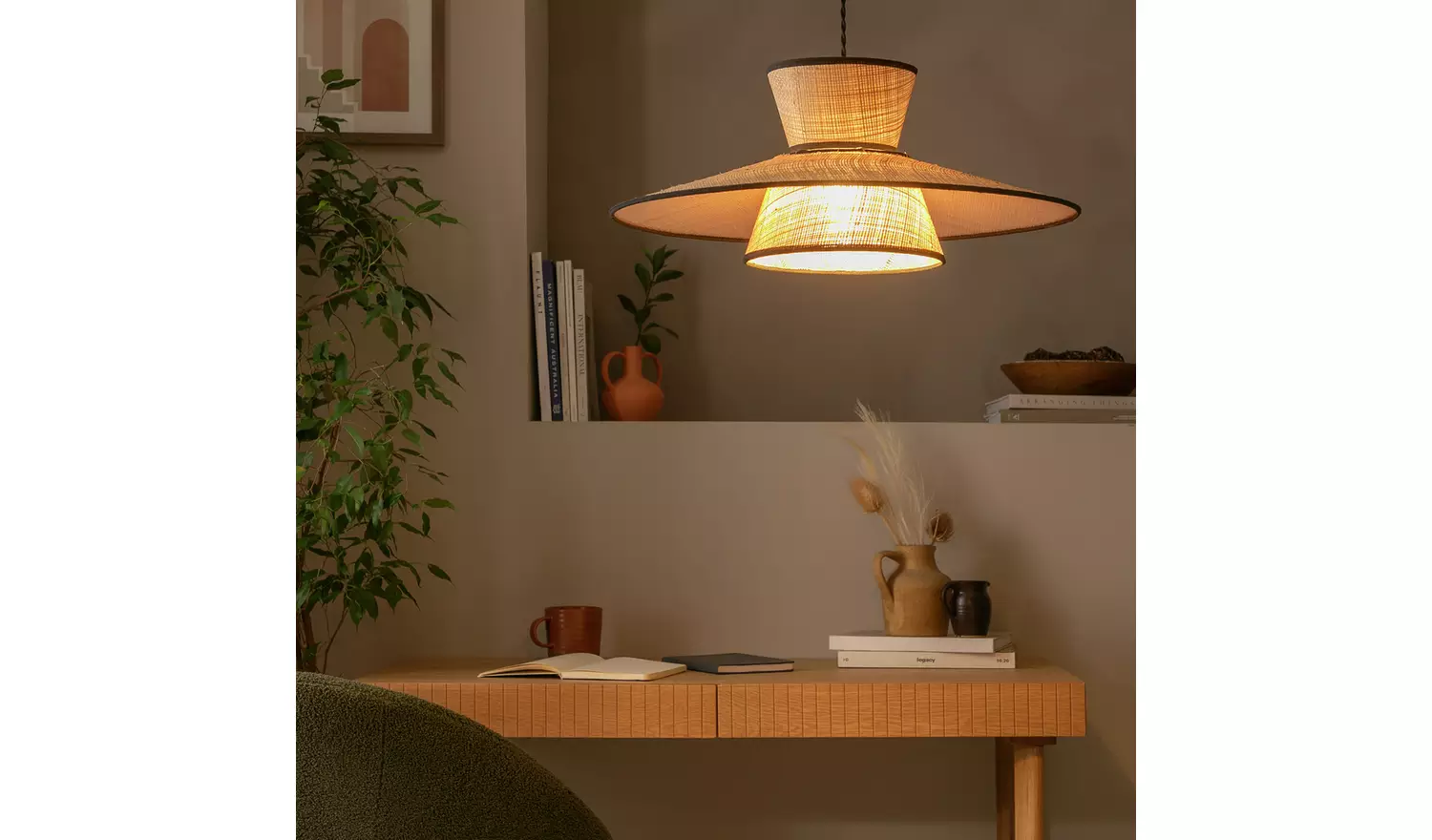 Habitat Otto Natural Raffia 2 Tier Lampshade - 50cm