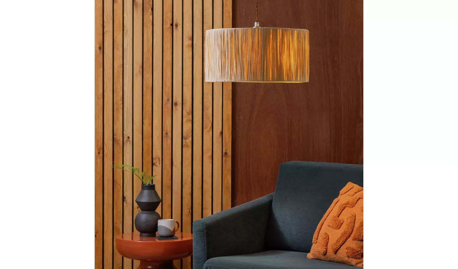 Habitat Salto Beige Raffia Drum Lampshade - 40cm