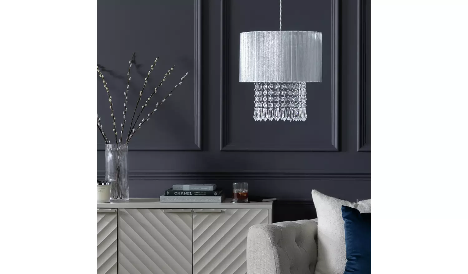 Argos Home Grazia Grey Beaded Lampshade - 30cm