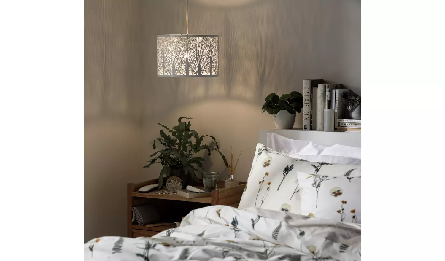 Argos Home White Metal Cutout Trees Drum Lampshade - 30cm