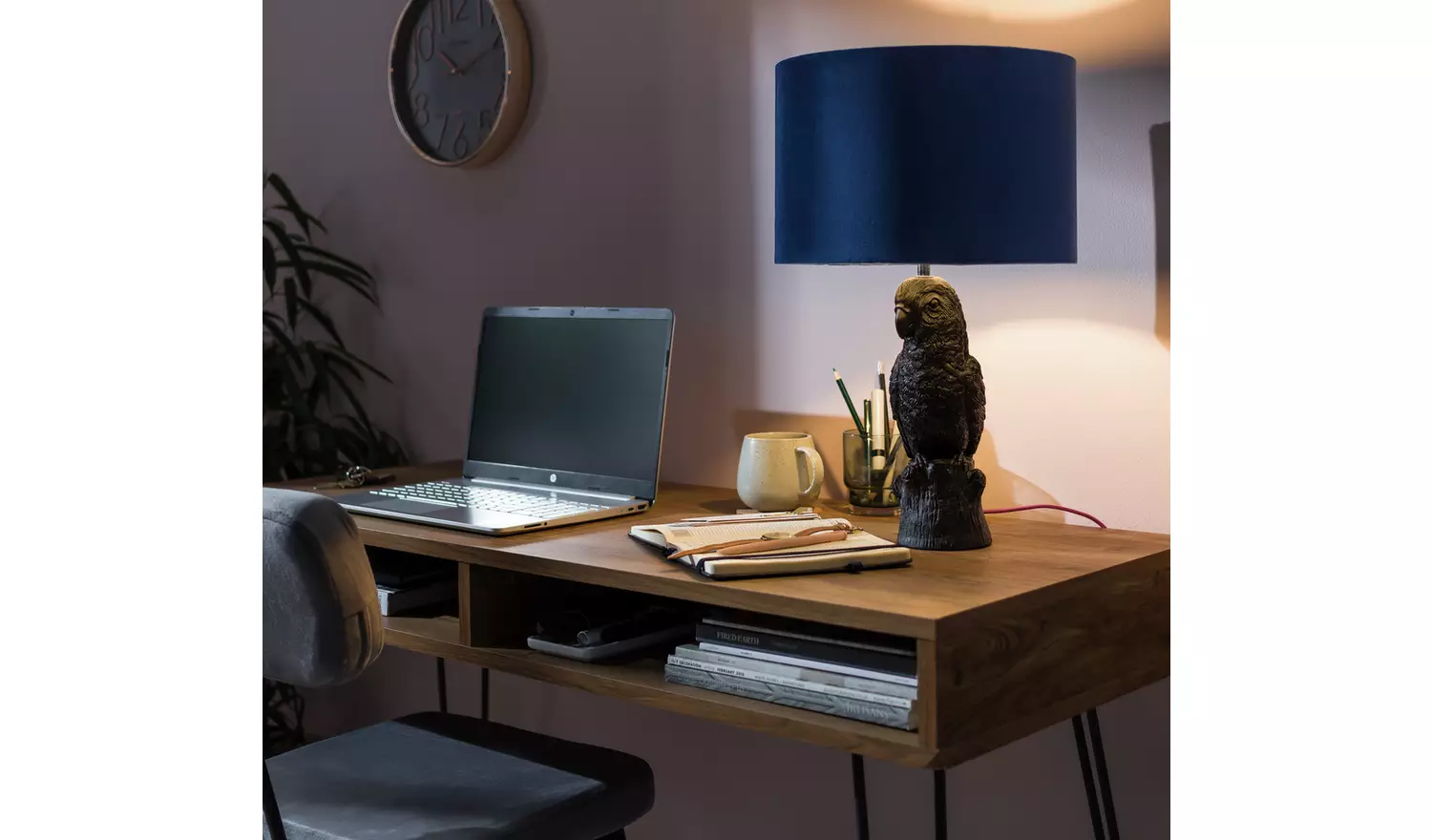 Habitat Navy Blue Velvet Easy Fit Drum Lampshade - 30cm