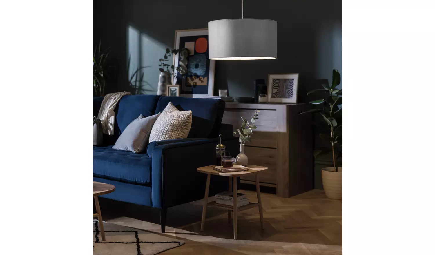 Habitat Grey Velvet Easy Fit Drum Lampshade - 49cm