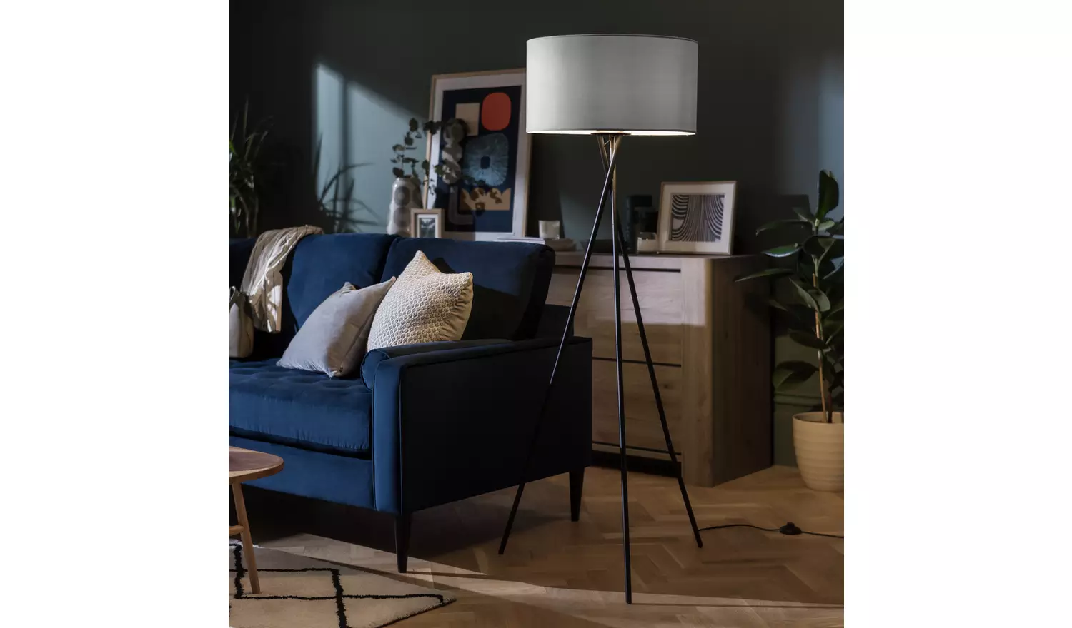 Habitat Grey Velvet Easy Fit Drum Lampshade - 49cm