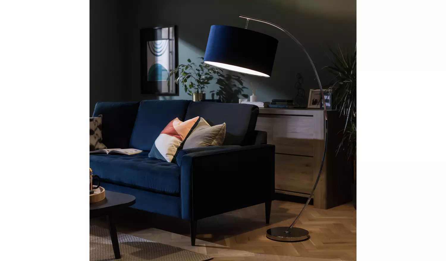 Habitat Navy Blue Velvet Easy Fit Drum Lampshade - 49cm