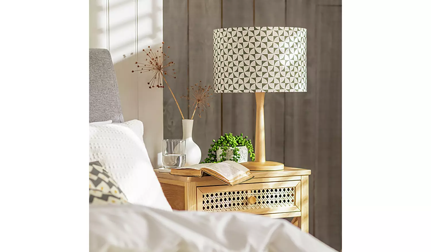 Habitat Green & White Printed Easy Fit Drum Lampshade - 30cm