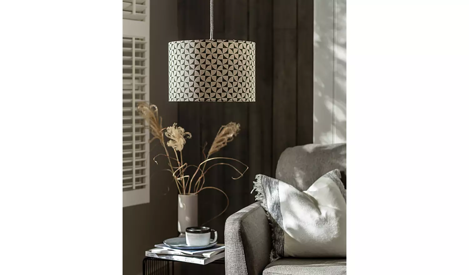 Habitat Green & White Printed Easy Fit Drum Lampshade - 30cm