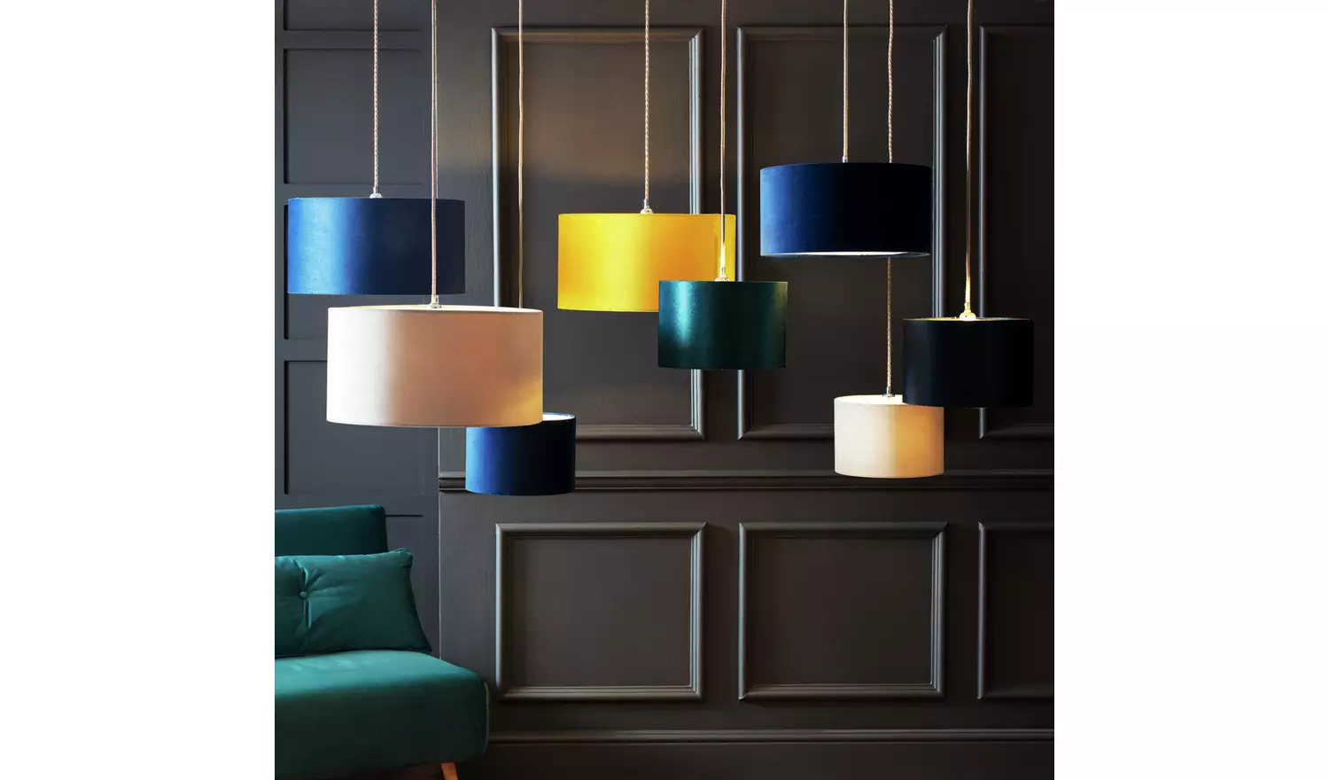 Habitat Green & Gold Velvet Easy Fit Drum Lampshade - 40cm