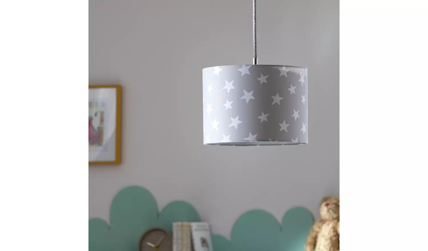 Argos Home Little Star Print Drum Lamp Shade - Grey