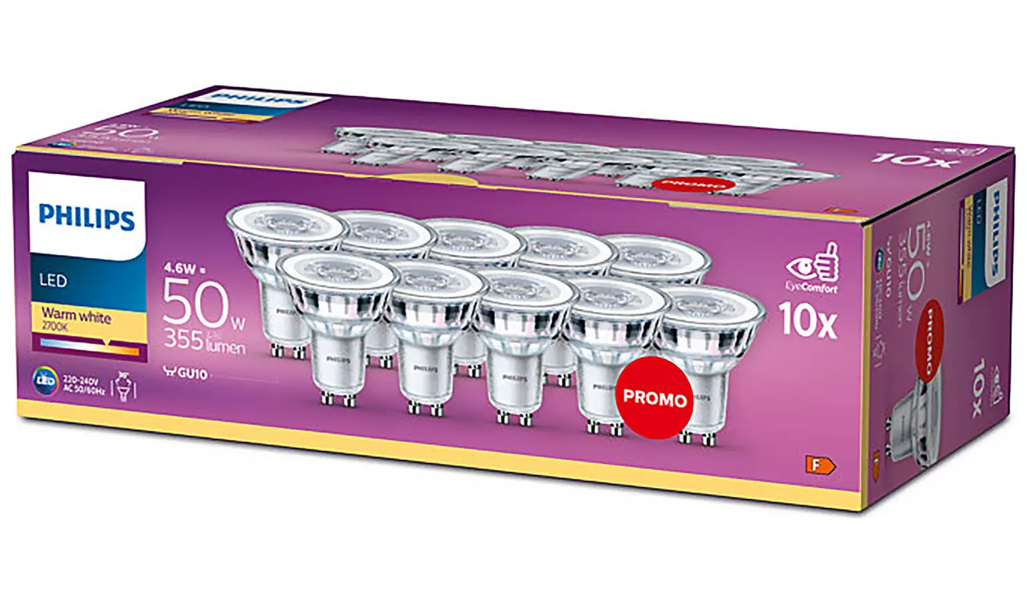 Philips 50W LED GU10 Light Bulb - 10 Pack