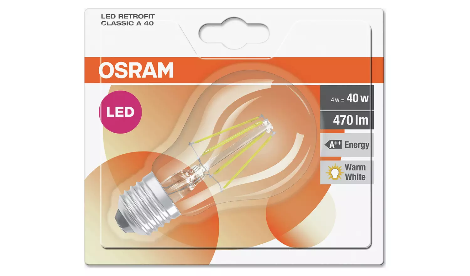 Osram 4W Filament LED Classic Glass ES GLS Bulb - Twin Pack