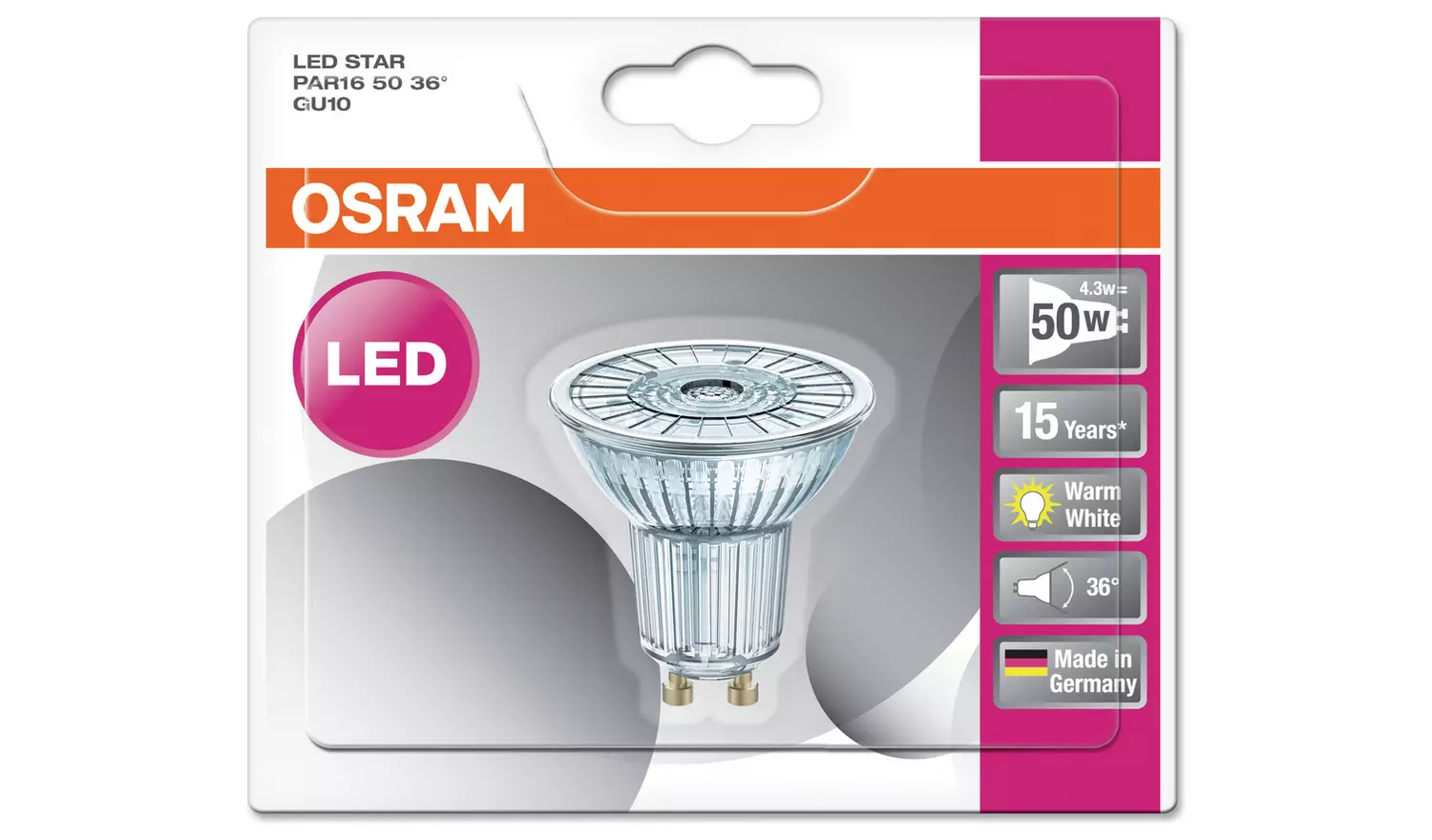 Osram 5W LED Full Glass GU10 Bulb - Twin Pack