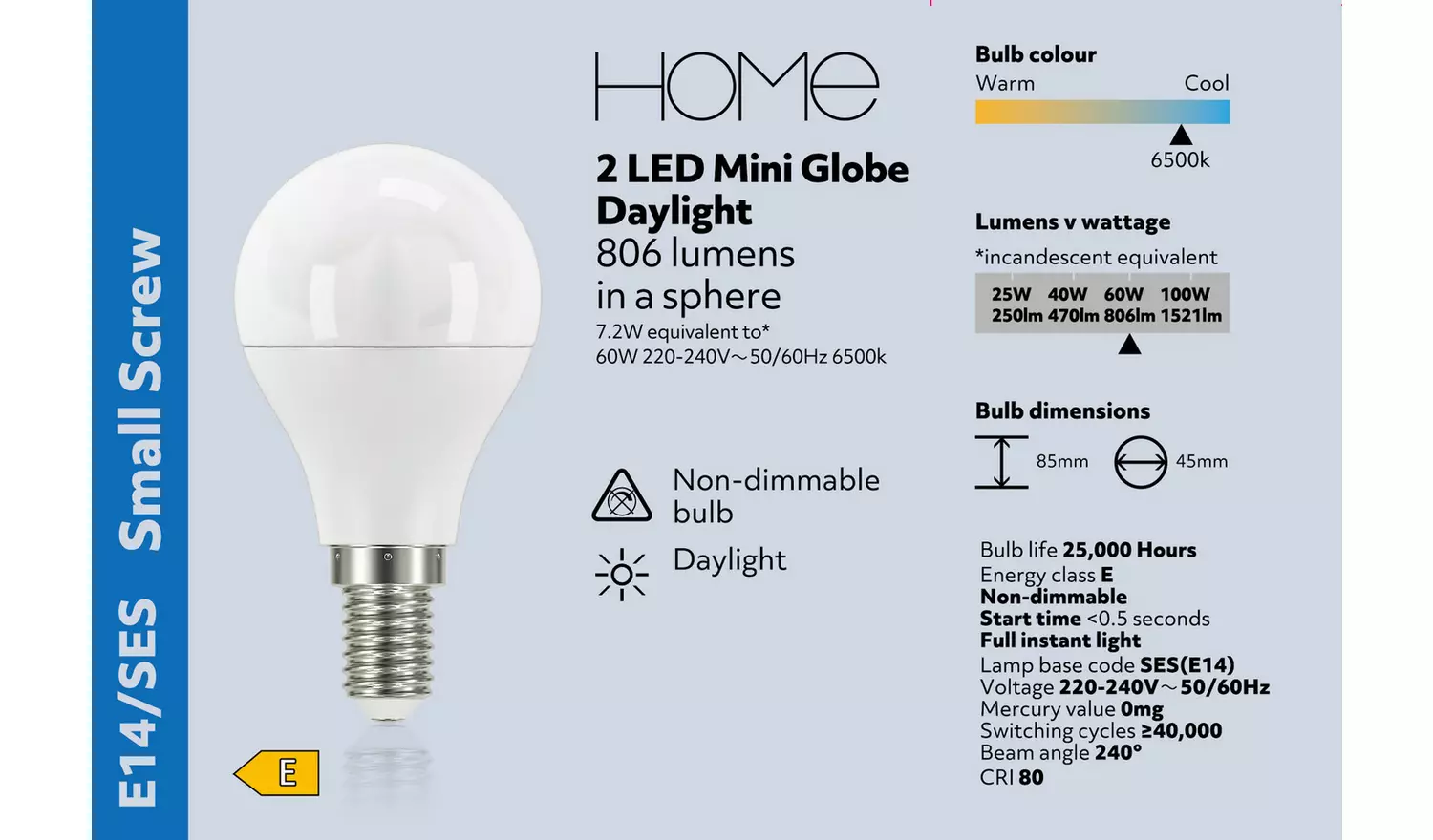 Argos Home 7.2W LED SES Light Bulb - 2 Pack