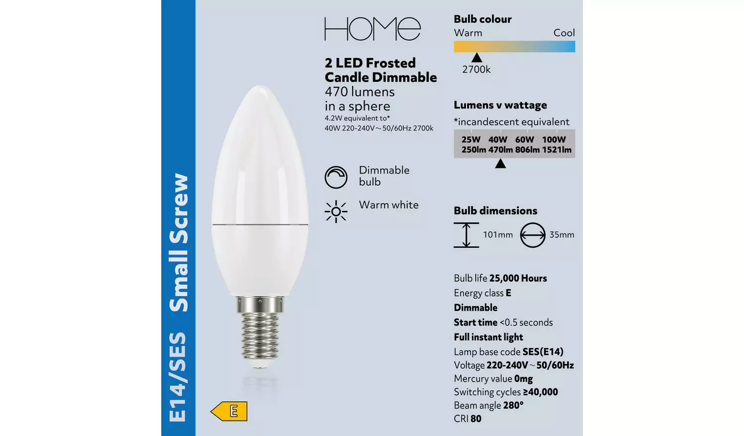 Argos Home 4.2W LED SES Dimmable Light Bulb - 2 Pack