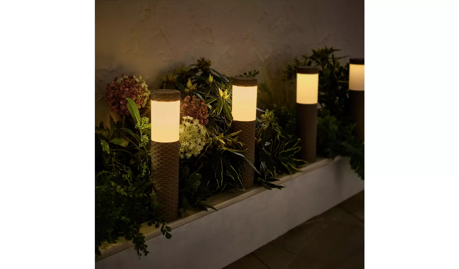 Garden by Solar Faux Rattan Bollard Light - Pack of 4