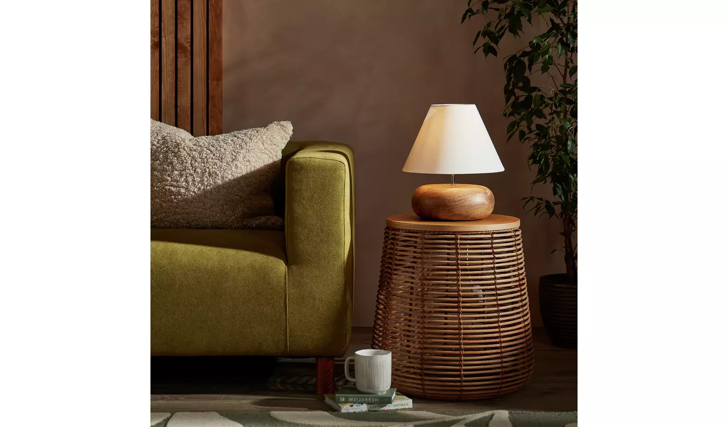 Habitat Pebble Mango Wood Table Lamp - Natural and White