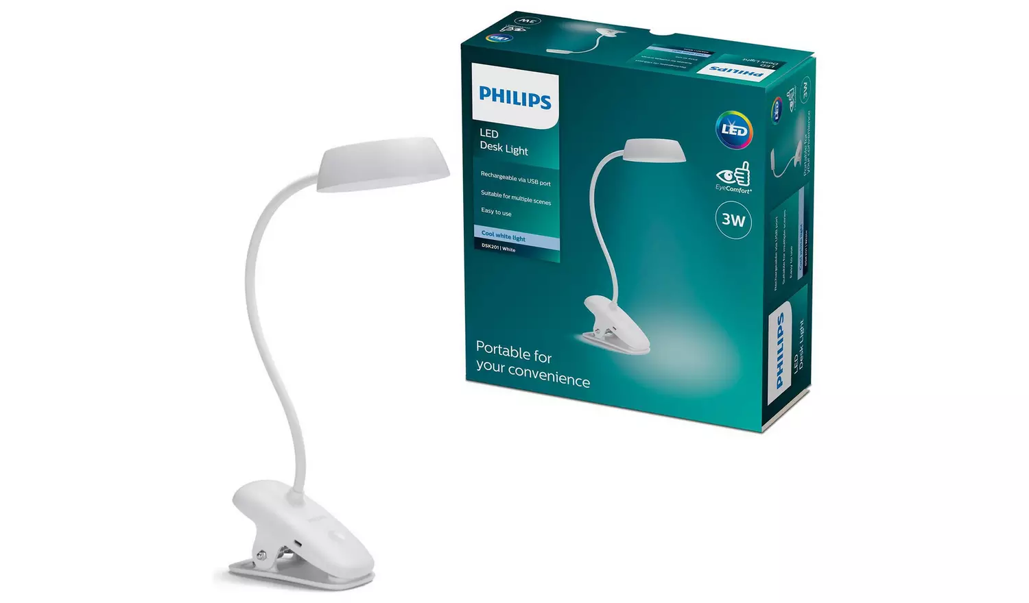 Philips Clip LED Portable Touch Table and Desk Lamp - White