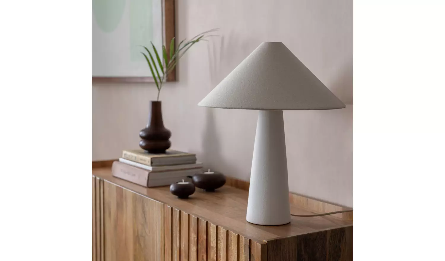 Habitat Conical 49cm Ceramic Table Lamp - White & Cream