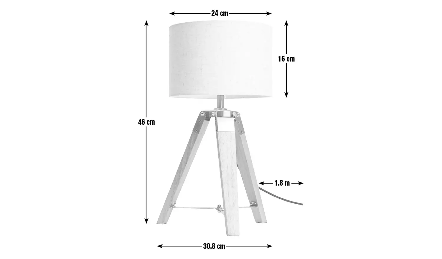 Habitat Lyle Wooden 46cm Tripod Table Lamp - Natural & Cream