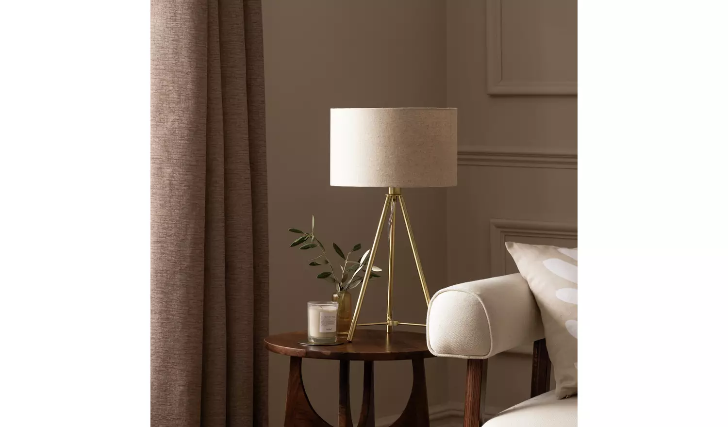 Habitat Leone 53cm Metal Tripod Table Lamp - Brass & Natural