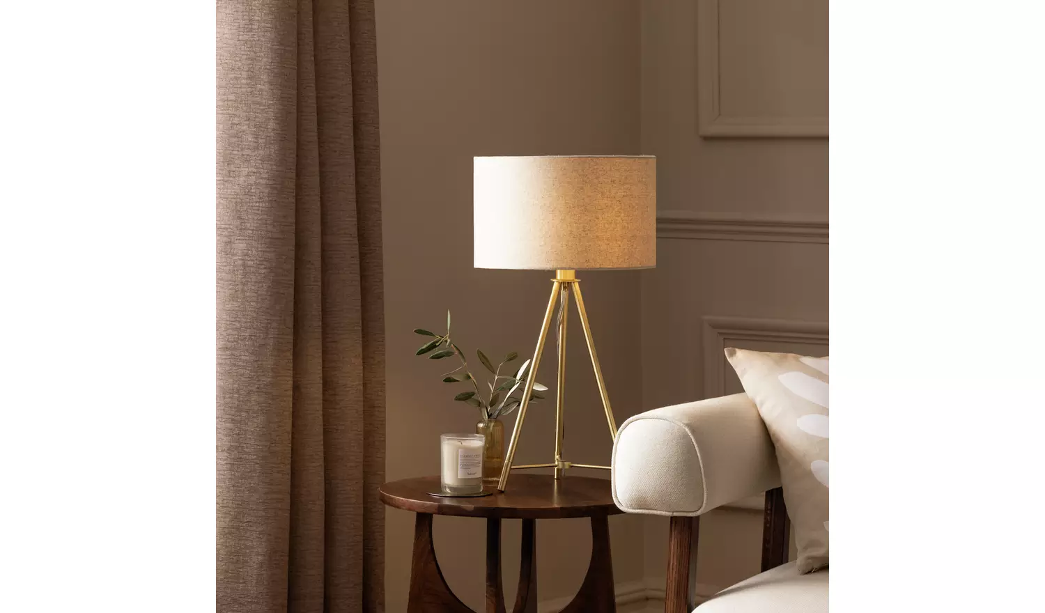 Habitat Leone 53cm Metal Tripod Table Lamp - Brass & Natural