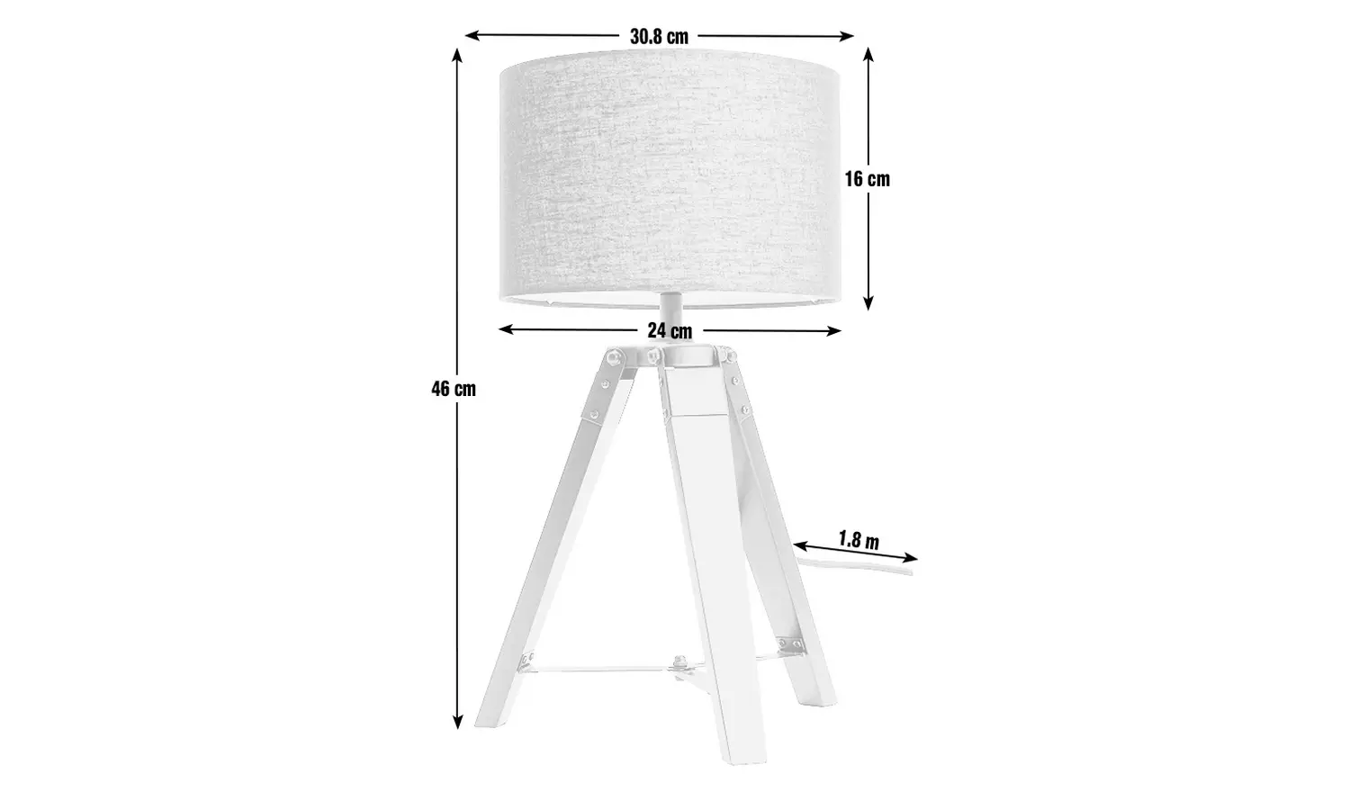 Habitat Lyle Wooden 46cm Tripod Table Lamp - Black