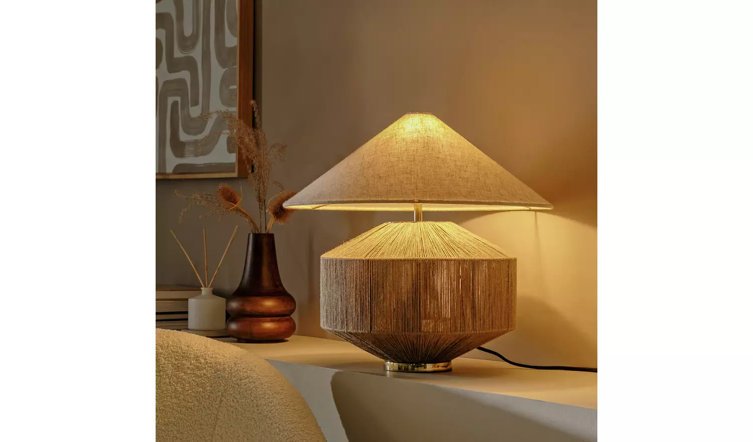 Habitat Jute Wrapped 37cm Table Lamp - Gold & Natural