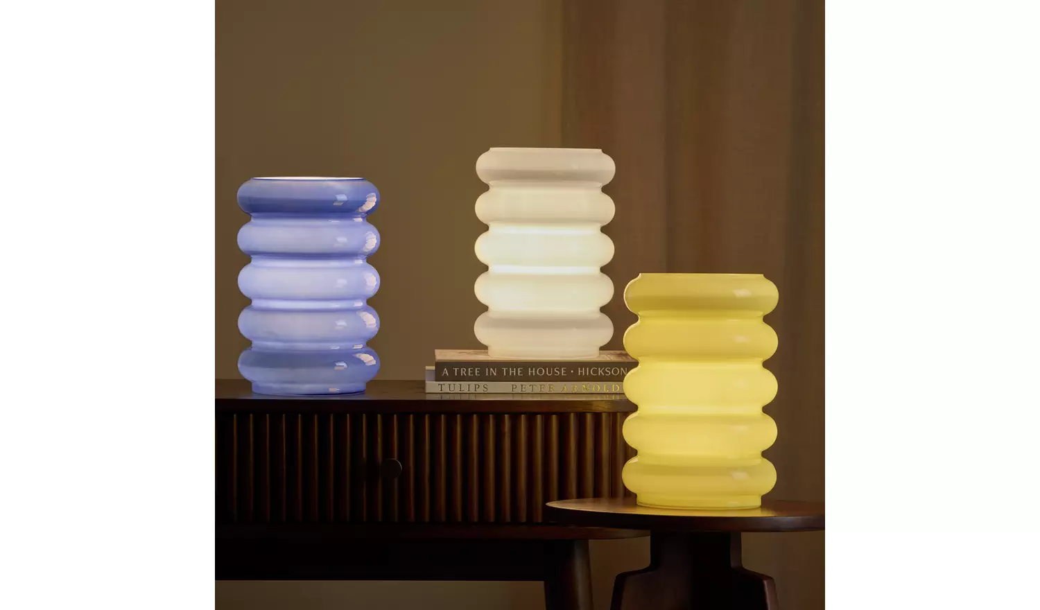 Habitat Billie Ribbed Glass Table Lamp - Yellow