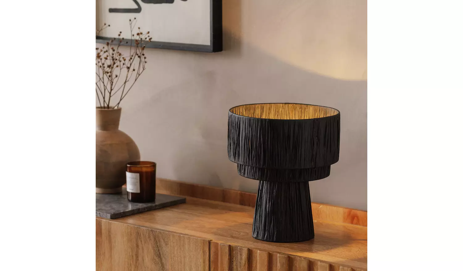 Habitat Salto Raffia 3 Tier Table Lamp - Black