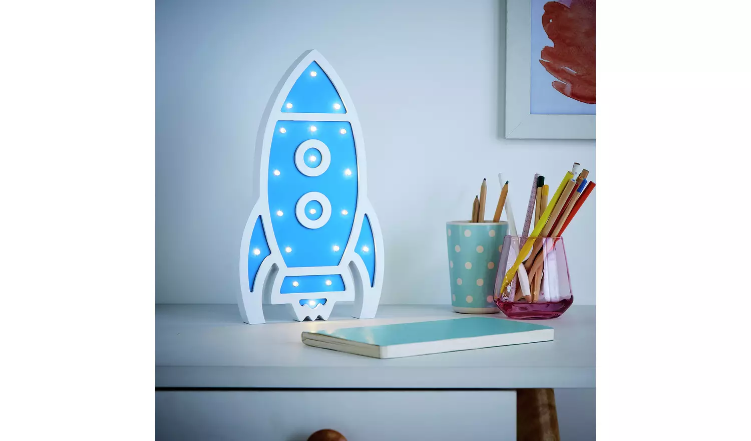 Glow Light Up Rocket LED Table Lamp - Blue & White