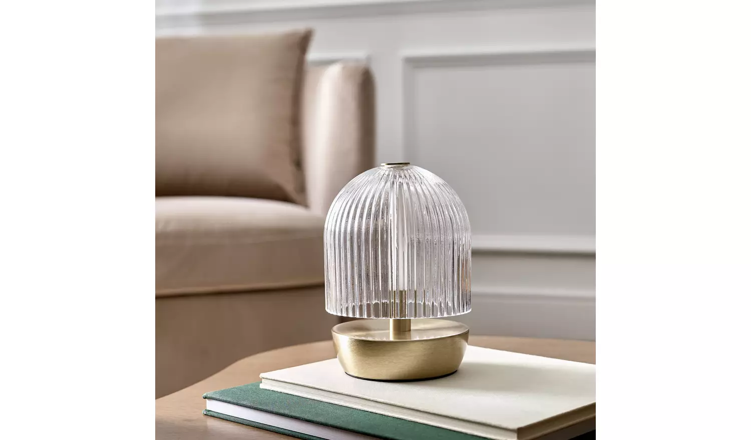 Habitat Ribbed Glass Portable Table Lamp - Brushed Brass