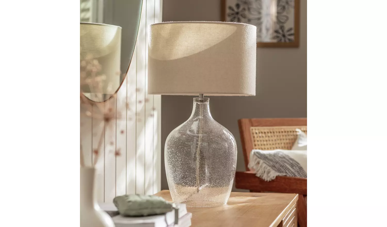 Habitat Abas Glass Table Lamp - Clear & Cream