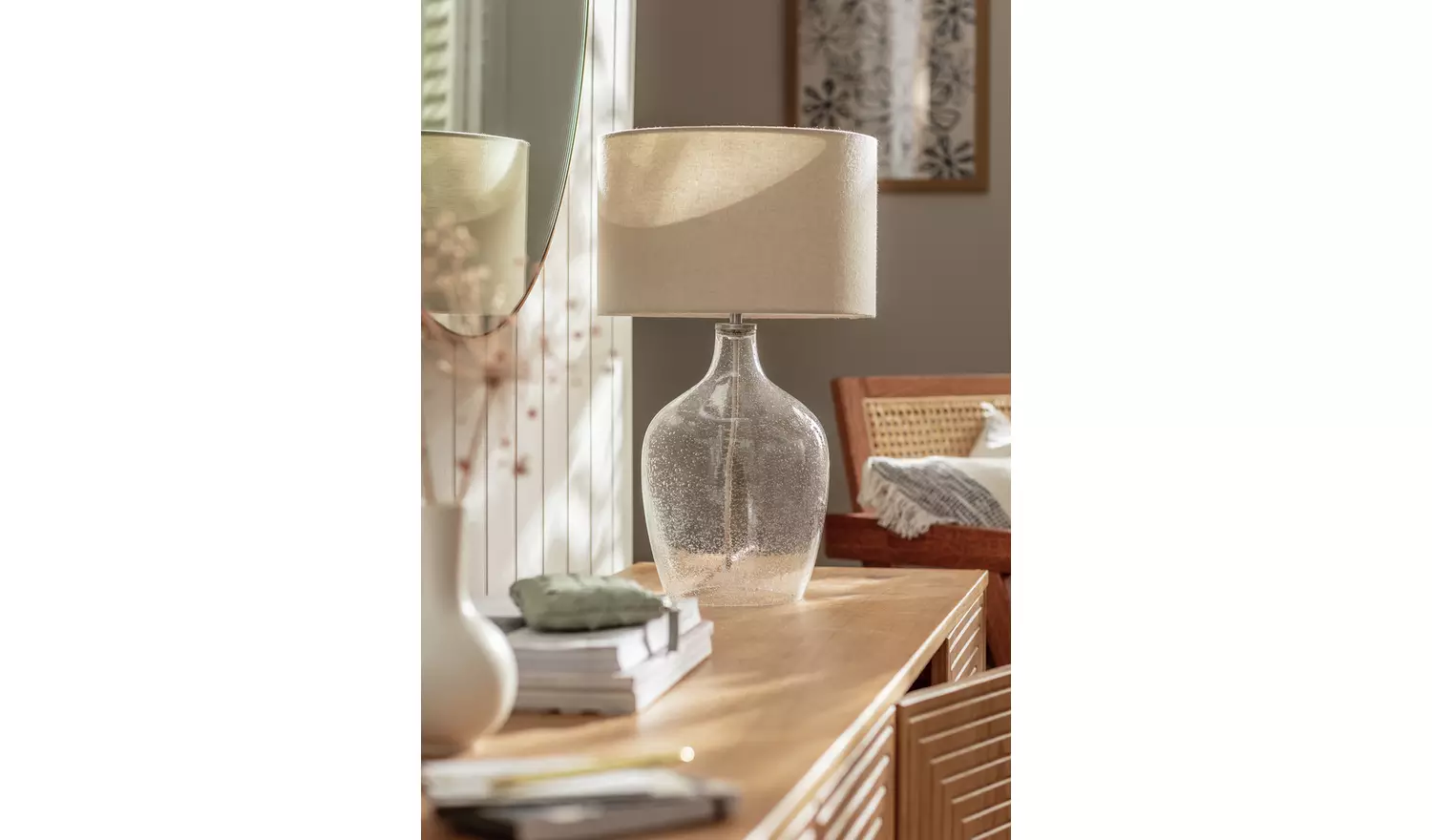 Habitat Abas Glass Table Lamp - Clear & Cream