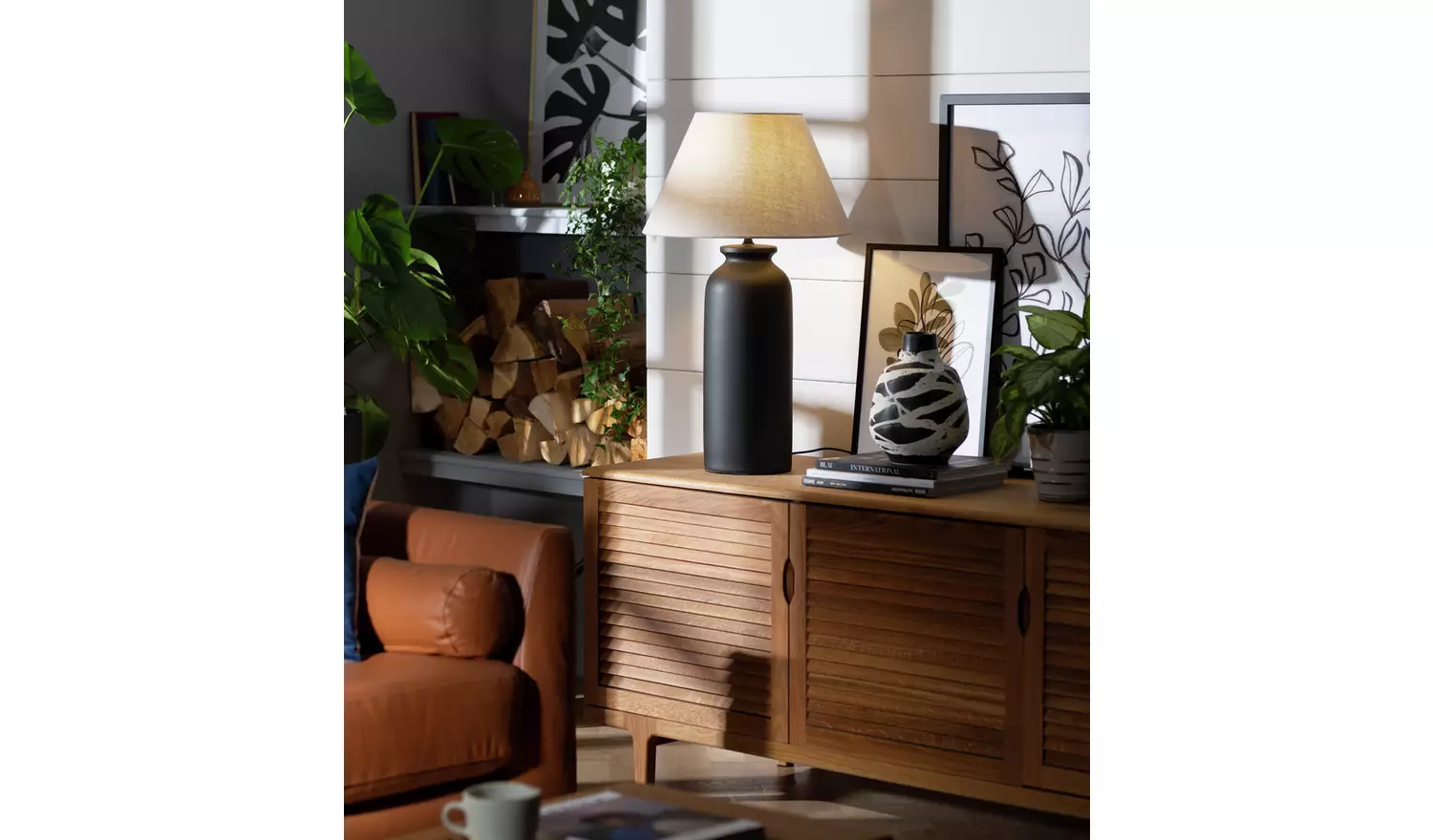 Habitat Hashi 70cm Ceramic Table Lamp - Black & Beige