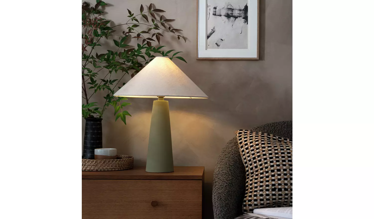 Habitat Conical Ceramic Table Lamp - Olive & Beige