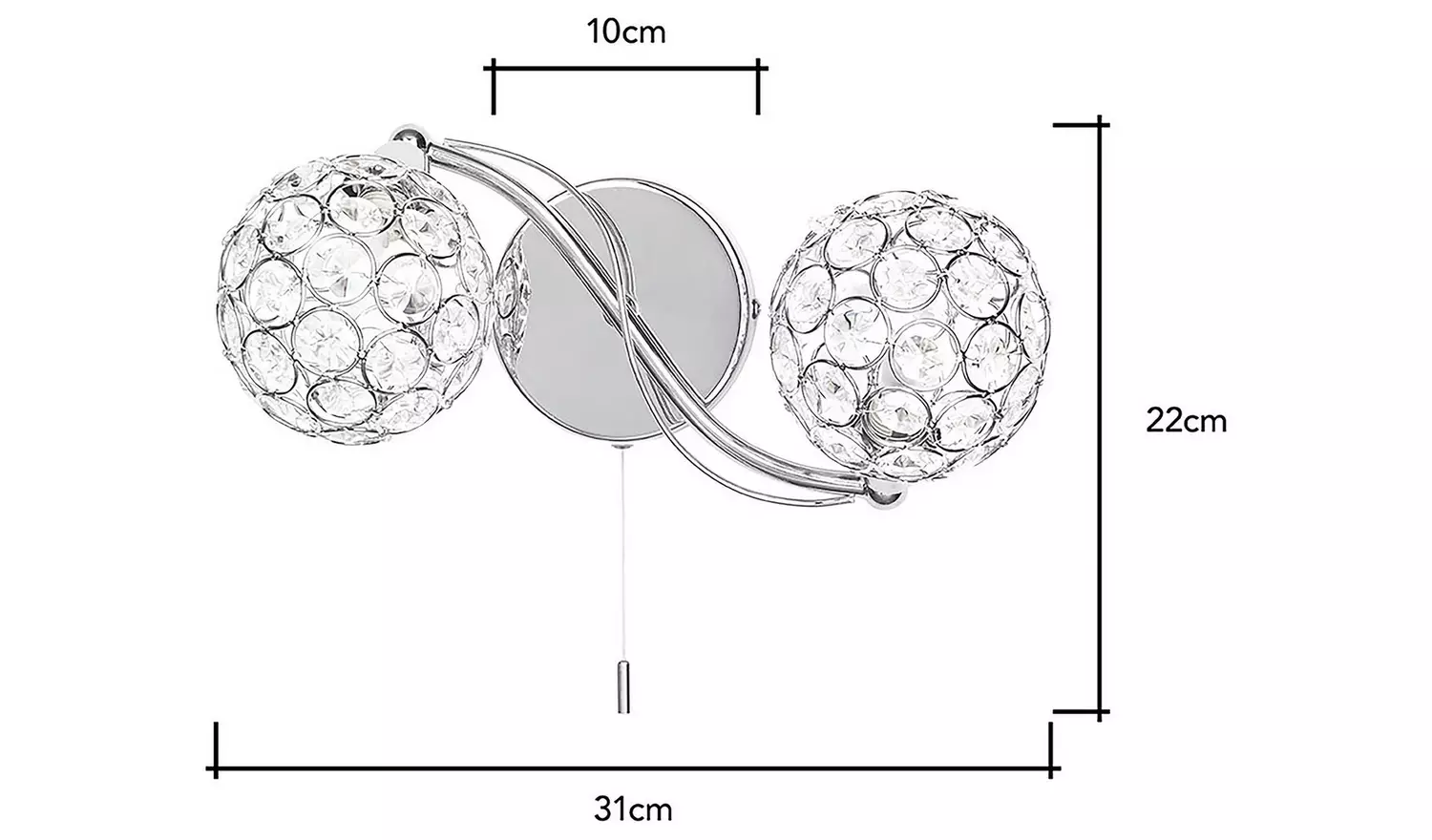 BHS Orchid Alice Glass Wall Light - Chrome