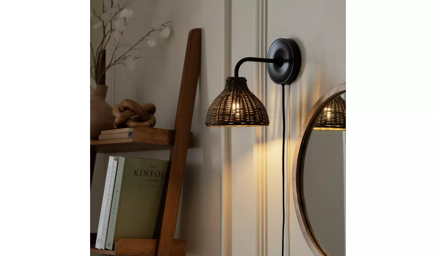 Habitat Wicker Pear Plug in Wall Light - Natural