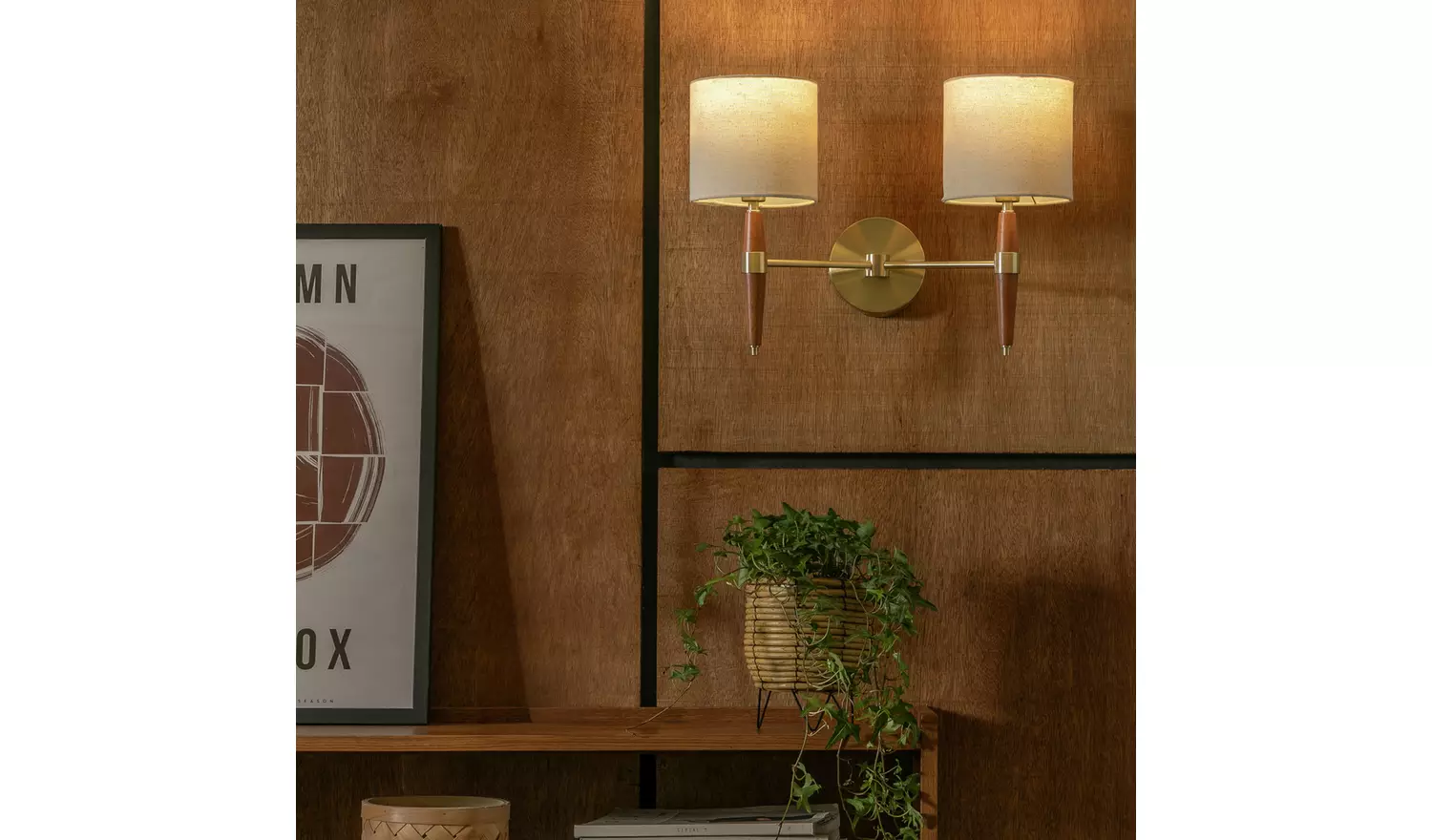 Habitat Century Wood 2 Light Wall Light - Walnut