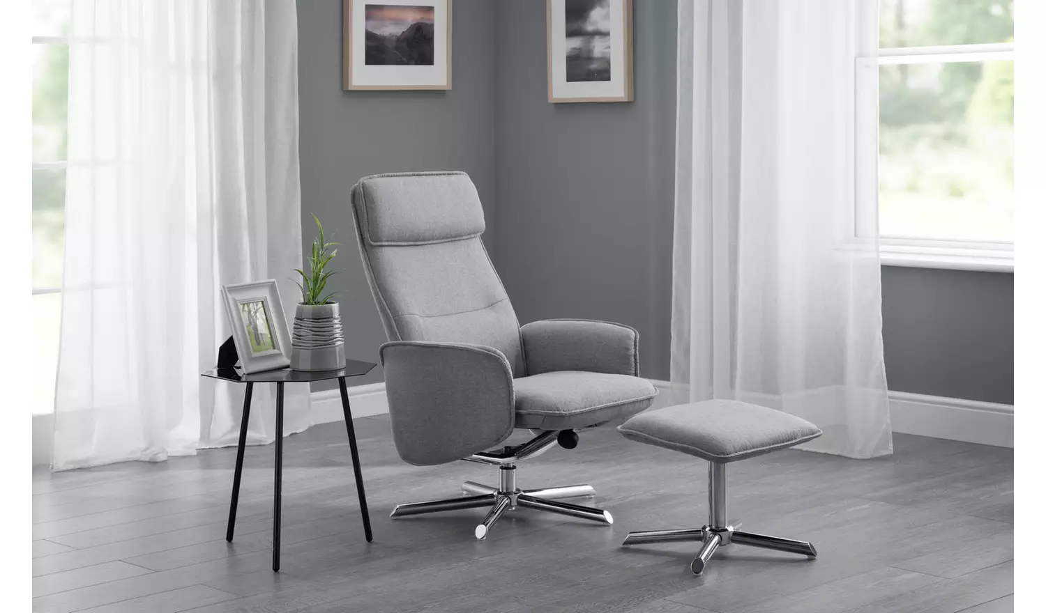 Julian Bowen Aria Fabric Recliner Chair with Footstool- Grey