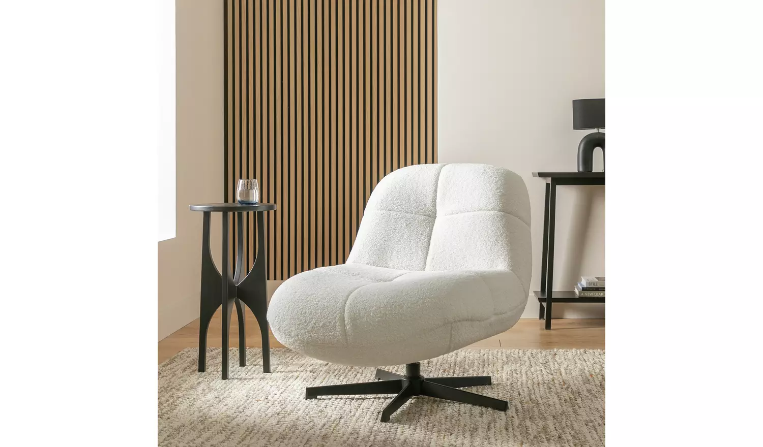 Argos Home Teddy Boucle Swivel Chair - Cream