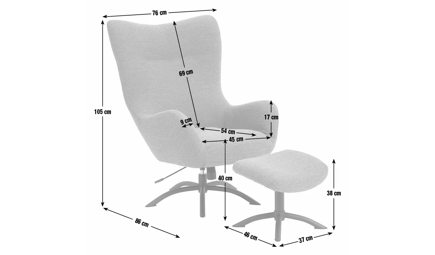 Habitat Alden Fabric Swivel Chair and Footstool - Grey