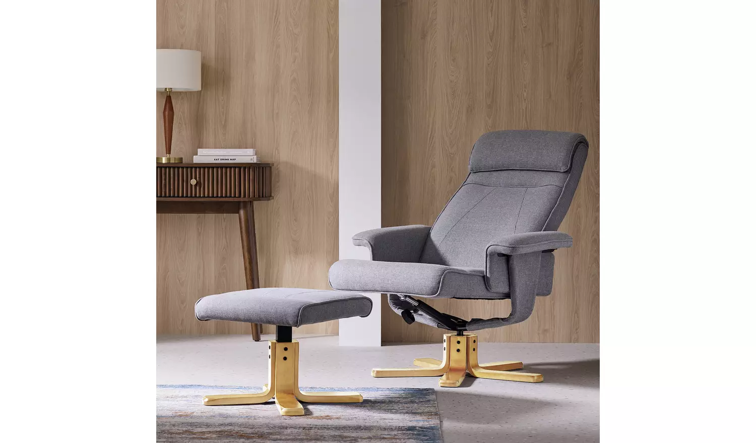 Argos Home Abel Fabric Swivel Chair & Footstool - Grey